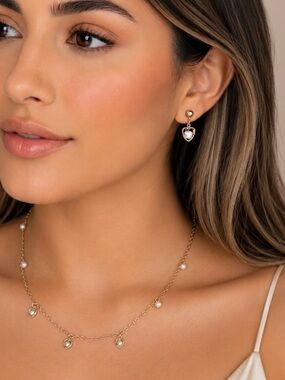 New Avon Gold and White Heart Jewelry Set
